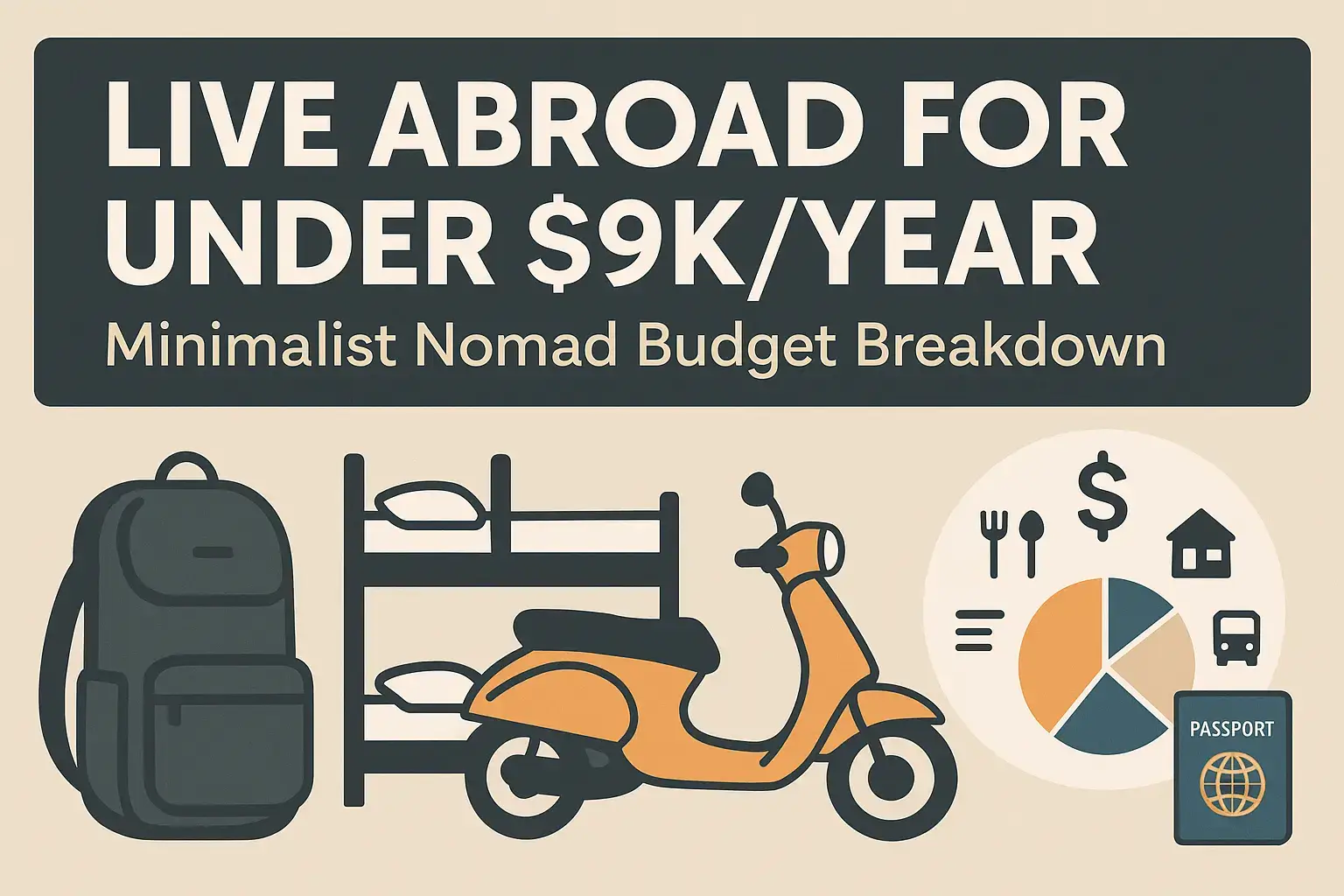 Infographic showing minimalist nomad lifestyle for under $9K/year
