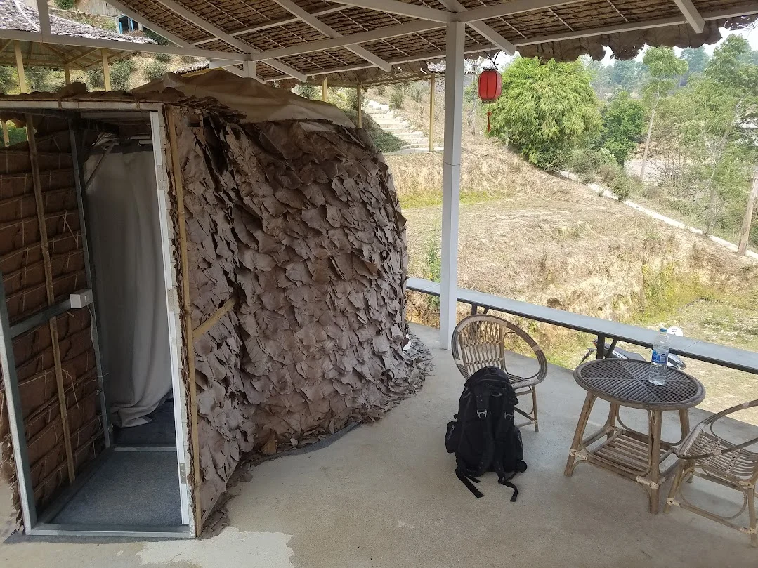 Nomadic lifestyle on the road with backpack and nature